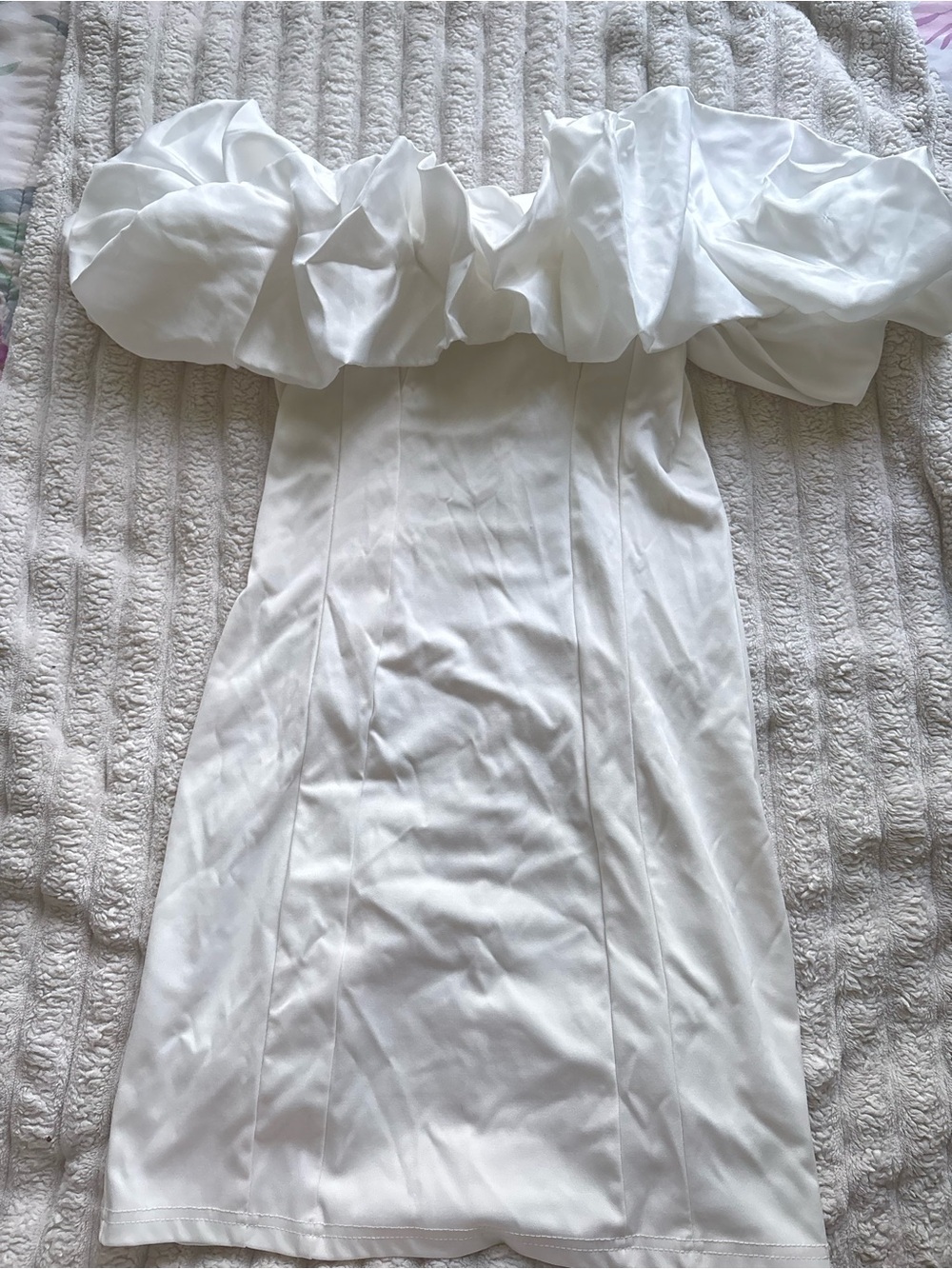 Fashion Nova White Strapless Ruffled Sleeve Dress
